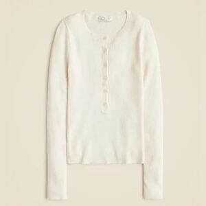 J.Crew Henley Sweater TENCEL Blend Ribbed Long Sleeve Ivory Stretch Medium NWT